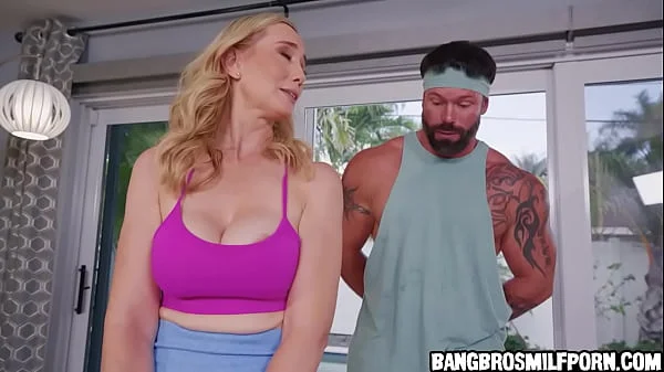 Busty blonde milf sucks her gym instructor