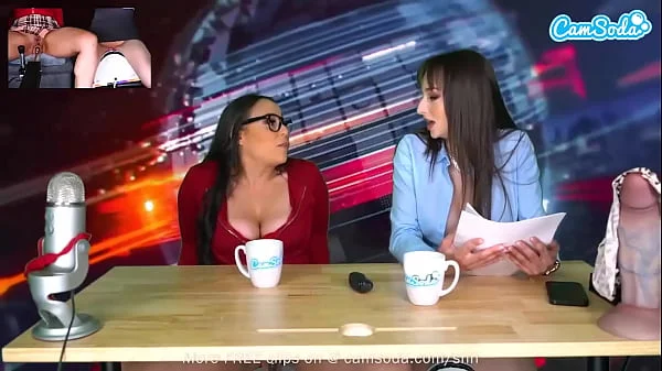 Camsoda - Lesbian MILFs Ride Sybian Orgasm On Air While Reading The News