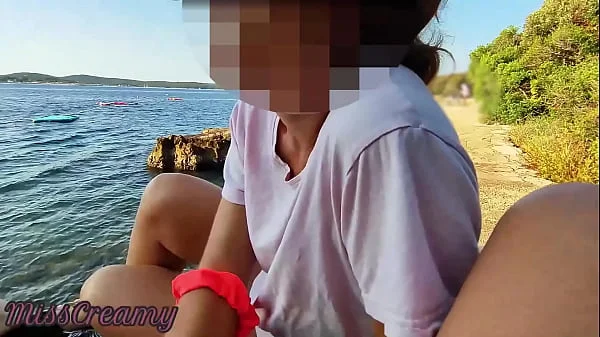 Flashing my dick in front of a hot teacher in public beach and helps me cumshot - it's very risky with stranger near - MissCreamy