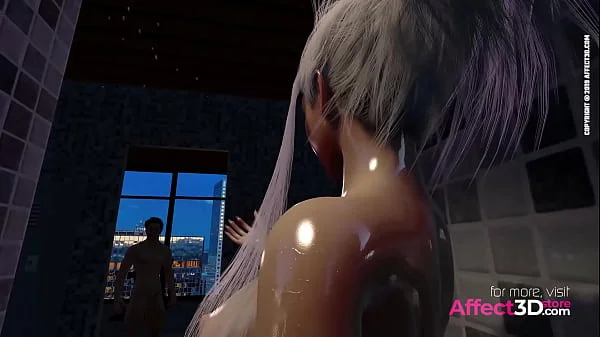 Muscle guy fucking a big tits futa babe in the shower in a 3d porn animation