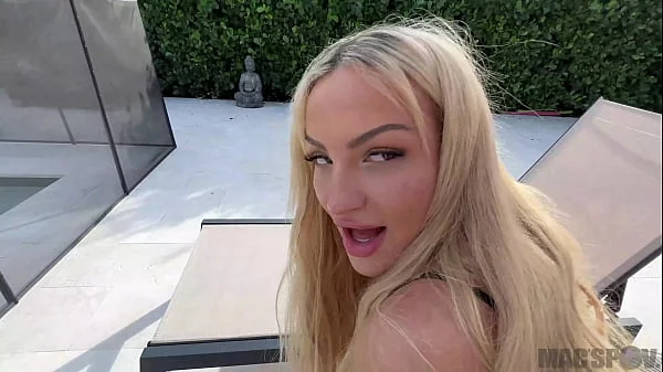 Fucking a Hot Blonde with My Big Dick Outside by My Pool