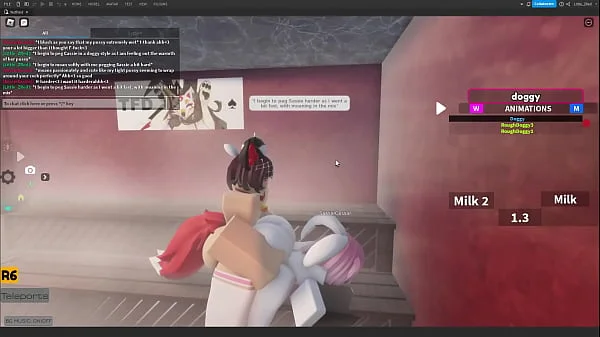 Femboy cat pegging bisexual female bunny in a Roblox Studio collab project