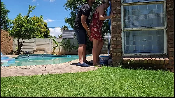 Helping my neighbors wife with her swimming pool,,standing outdoor upskirt fuck