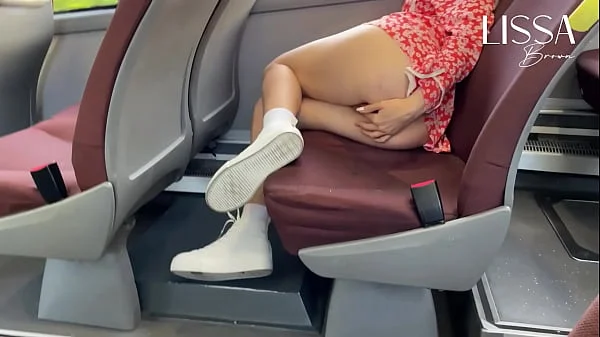 Hot woman shows off and touches herself on public bus