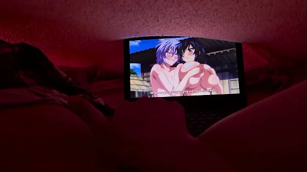 Girl masturbates while watching uncensored lesbian Hentai before bed.