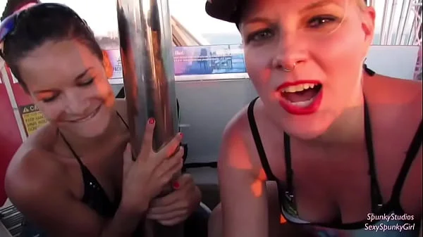 Must See! Risky Public Double Blowjob on a Ferris Wheel with Teen & MILF