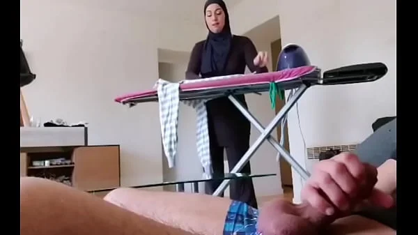 OMG !! He pulls out his cock in front of this muslim maid!!