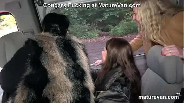 Cougars fuck lonely hitchhiker while giving him a ride